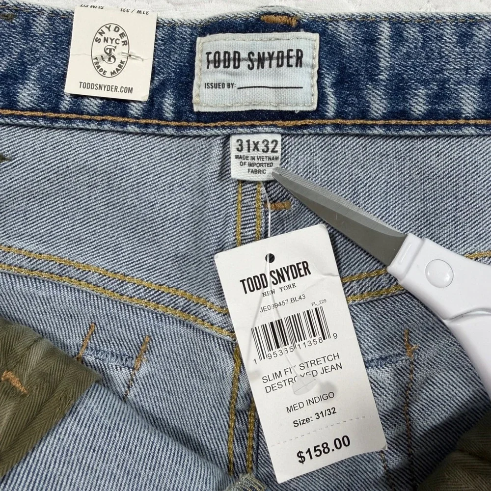 Todd‎ Snyder Slim Fit Stretch Destroyed Jeans Med Indigo 31x32 JE099457-BL43 NWT